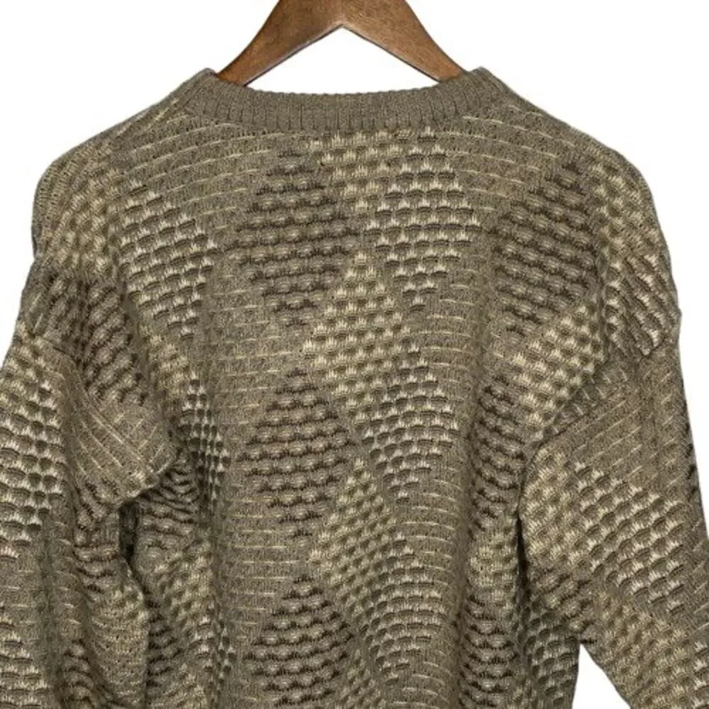VTG Jantzen Mens Geometric Crew Neck Retro Grandpa Sweater Size L Beige Neutral